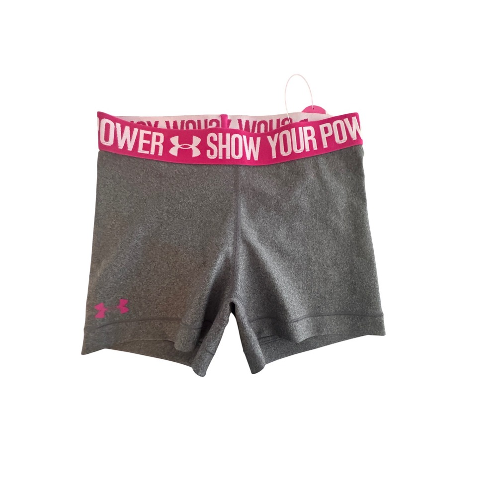 Under Armour HeatGear Compression Shorts Gray Pink Show Your Power Womens Small